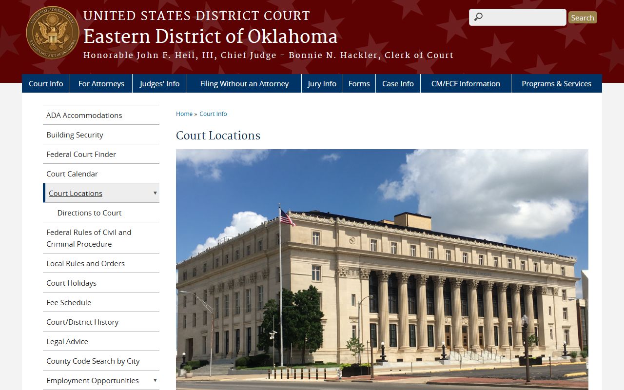 Cherokee County federal court records location page for the Eastern District of Oklahoma