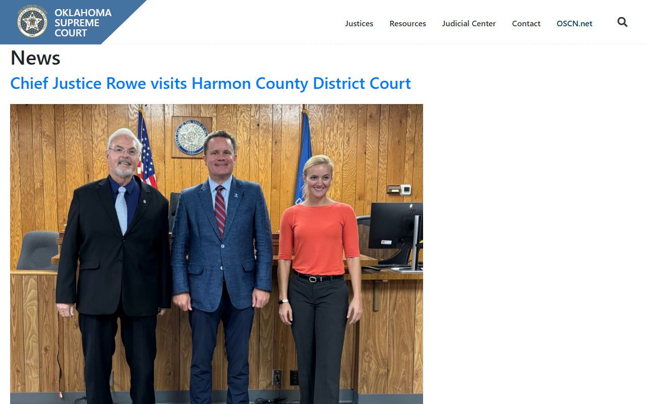 Oklahoma Supreme Court news page referencing a Cherokee County court dockets visit