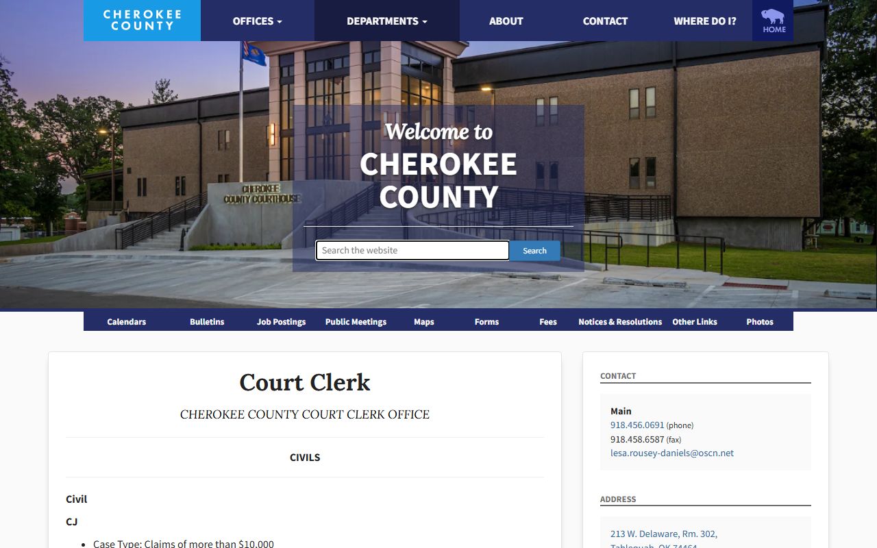 Cherokee County court records civil filing categories and fees