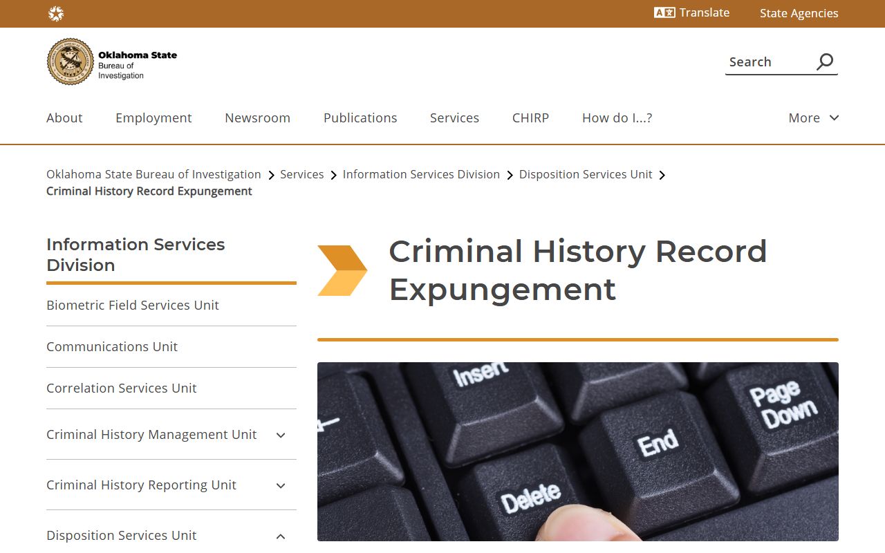 OSBI page explaining Cherokee County criminal court records expungement