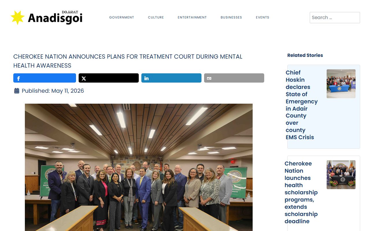 Cherokee Nation Mental Health Treatment Court announcement relevant to Cherokee County court records