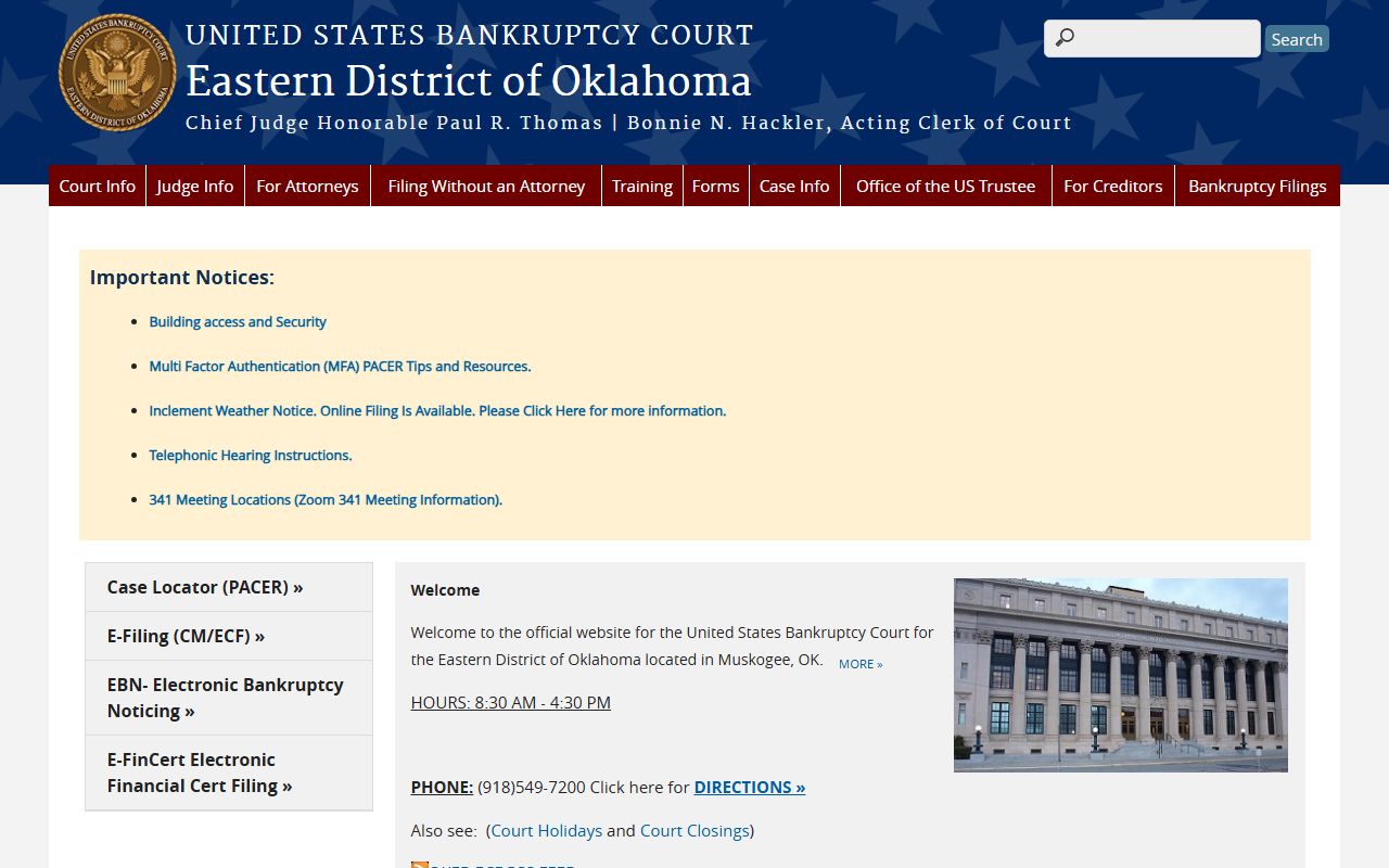U.S. Bankruptcy Court Eastern District of Oklahoma serving Cherokee County court records