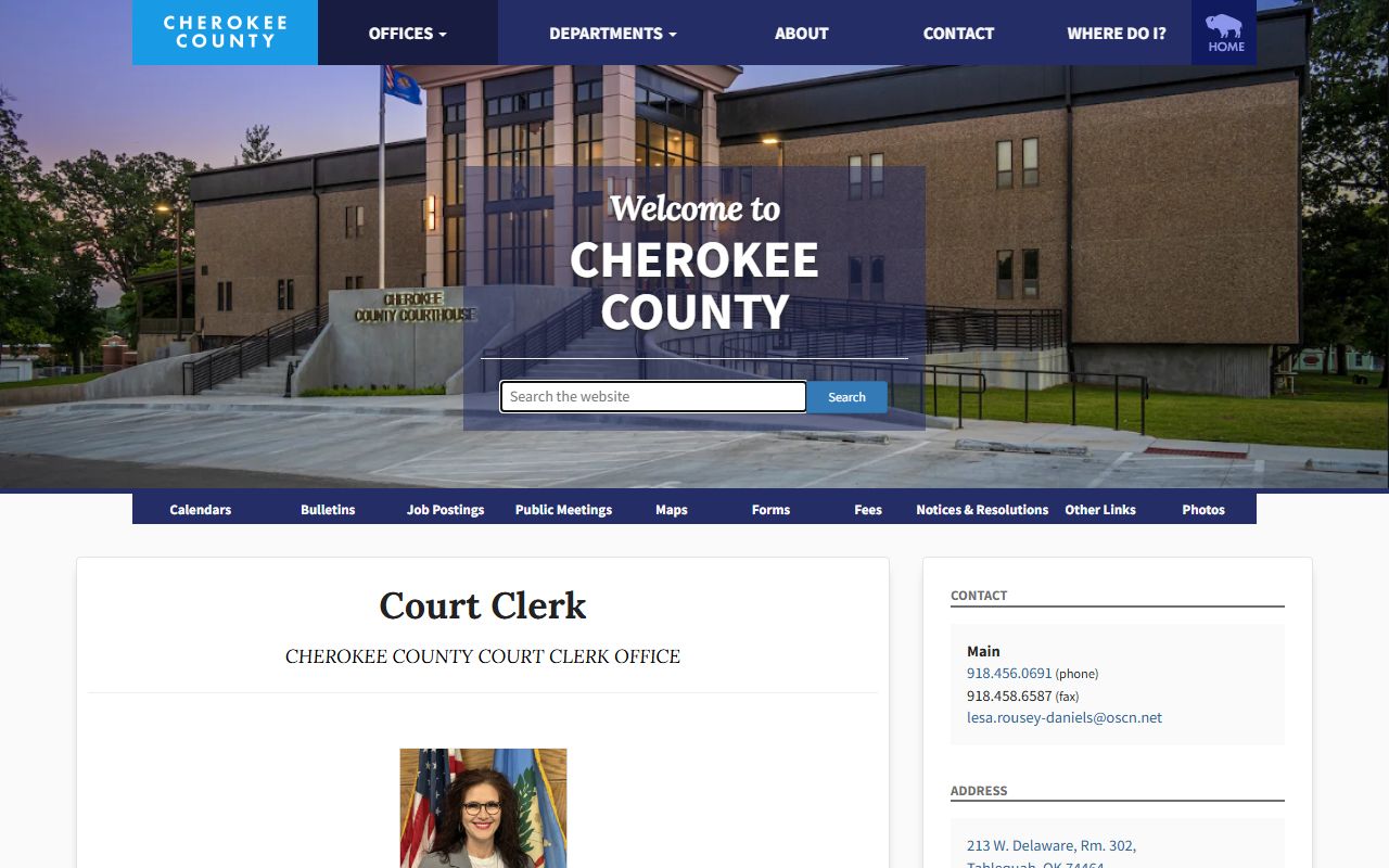 Cherokee County Court Clerk office records page