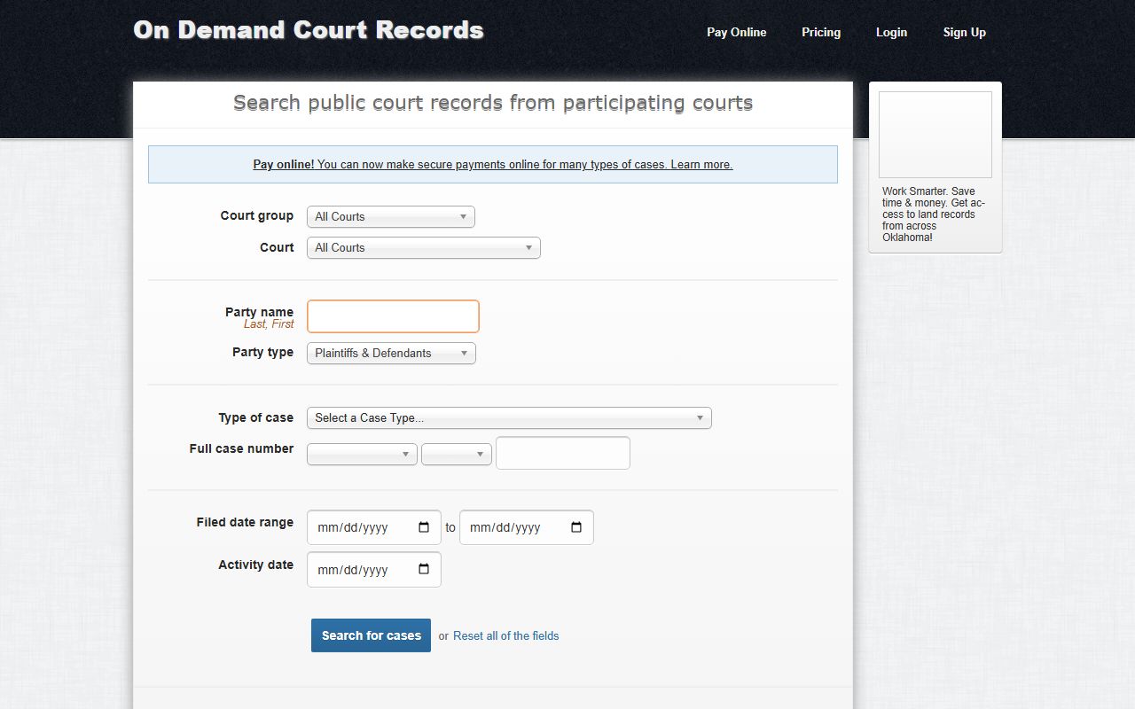 ODCR Cherokee County court records search form