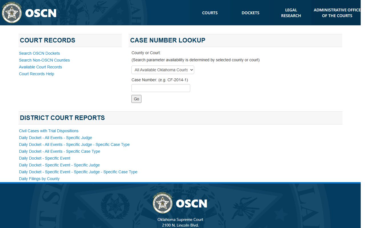 OSCN Cherokee County court records docket search