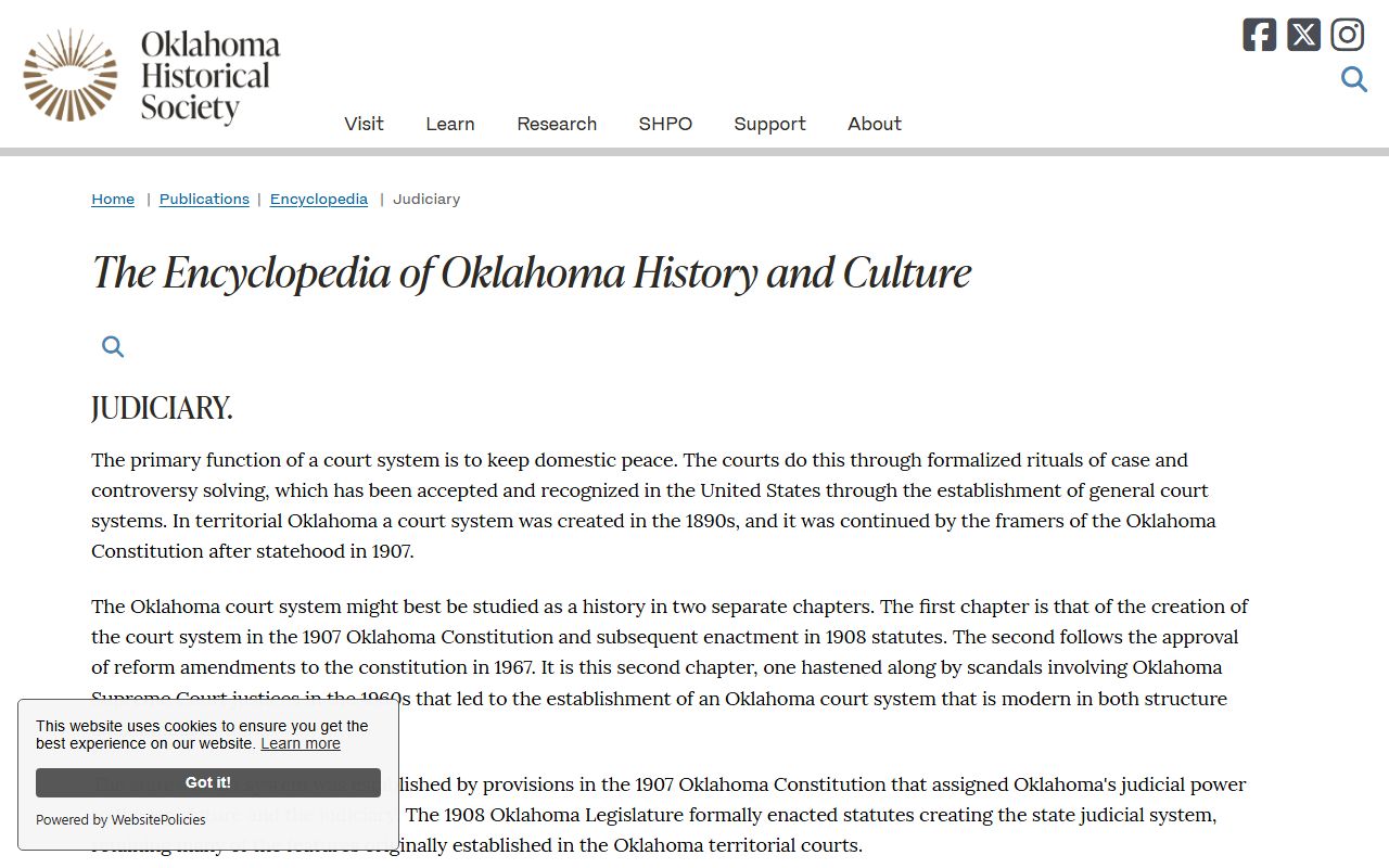 Oklahoma judiciary history behind Cherokee County marriage and divorce records