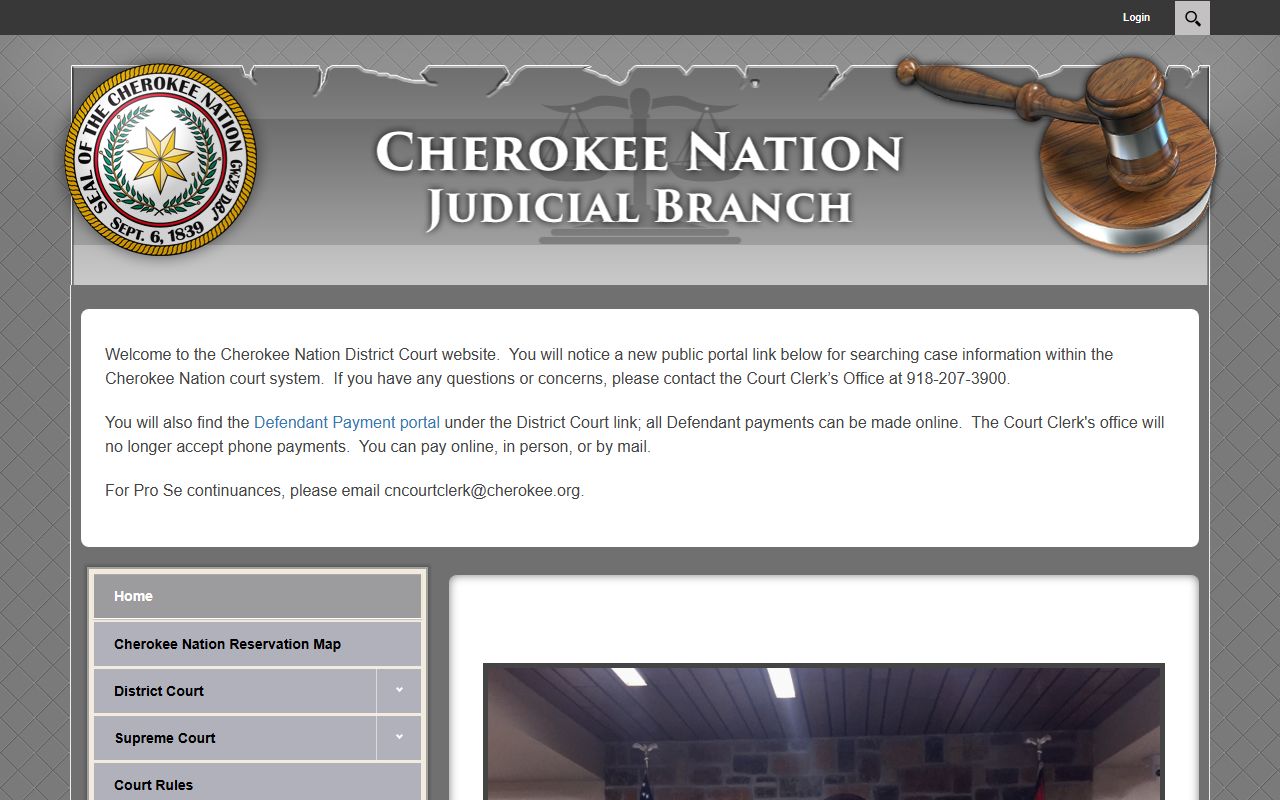 Cherokee County warrant records context from the Cherokee Nation Judicial Branch site
